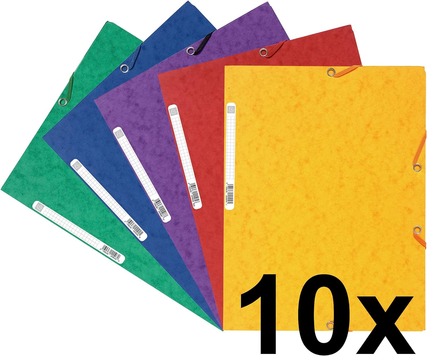 Exacompta - Ref 55515E - Europa Collection - Elasticated 3-Flap Folders - Suitable for A4 Documents, 400gsm Glossy Card - Assorted Colours (Pack of 10