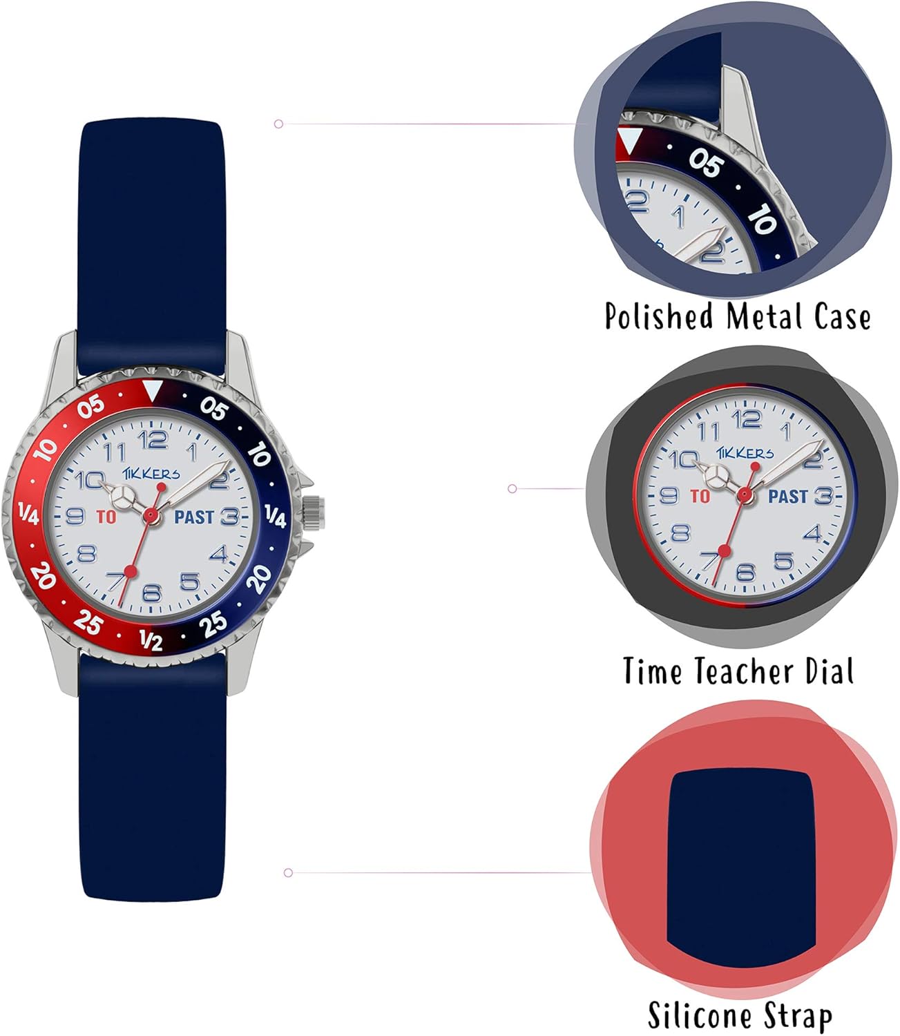 Tikkers Boys Navy Silicone Strap Time Teacher Watch ATK1040