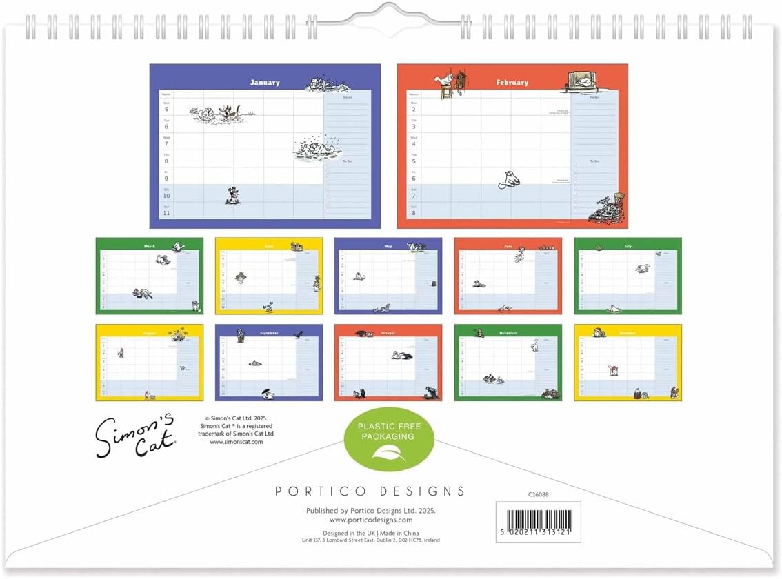 2026 Simon's Cat A4 Family Planner Organiser Wall Calendar