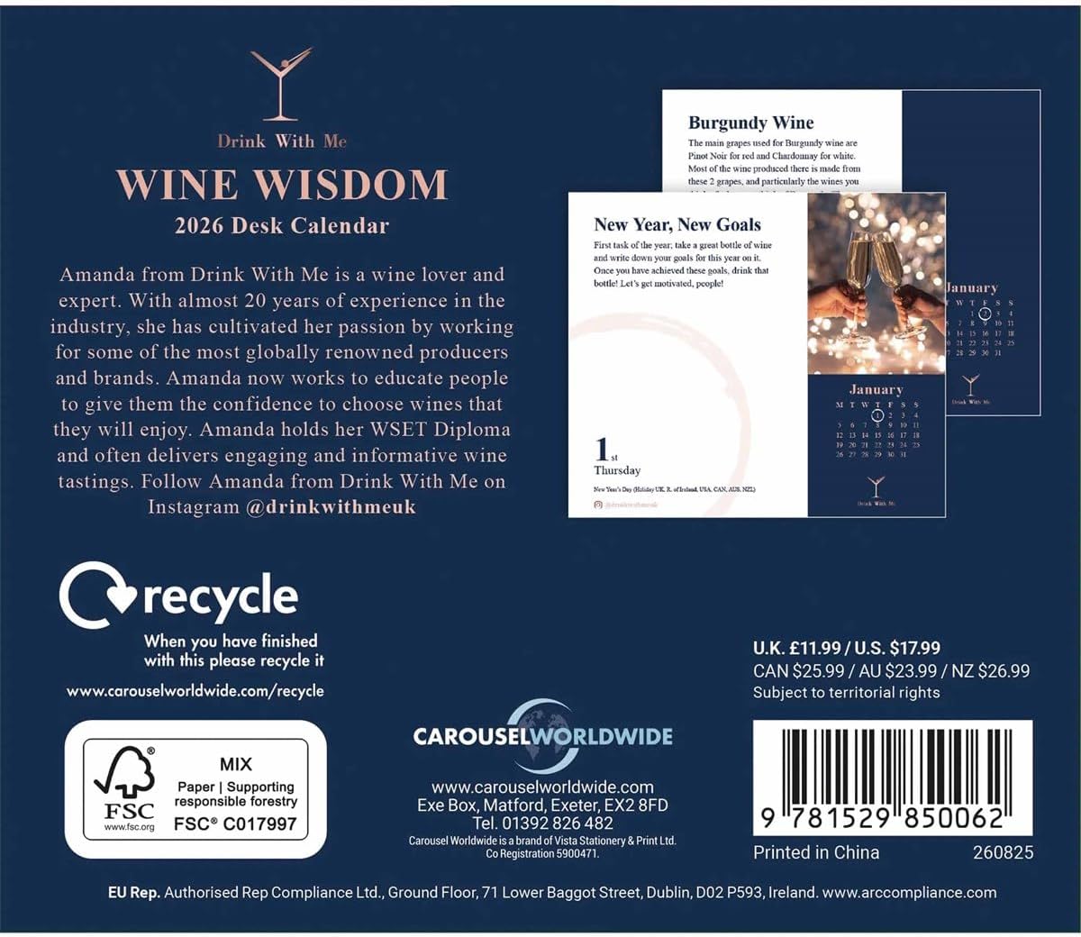 Wine Wisdom 2026 Easel Desk Calendar