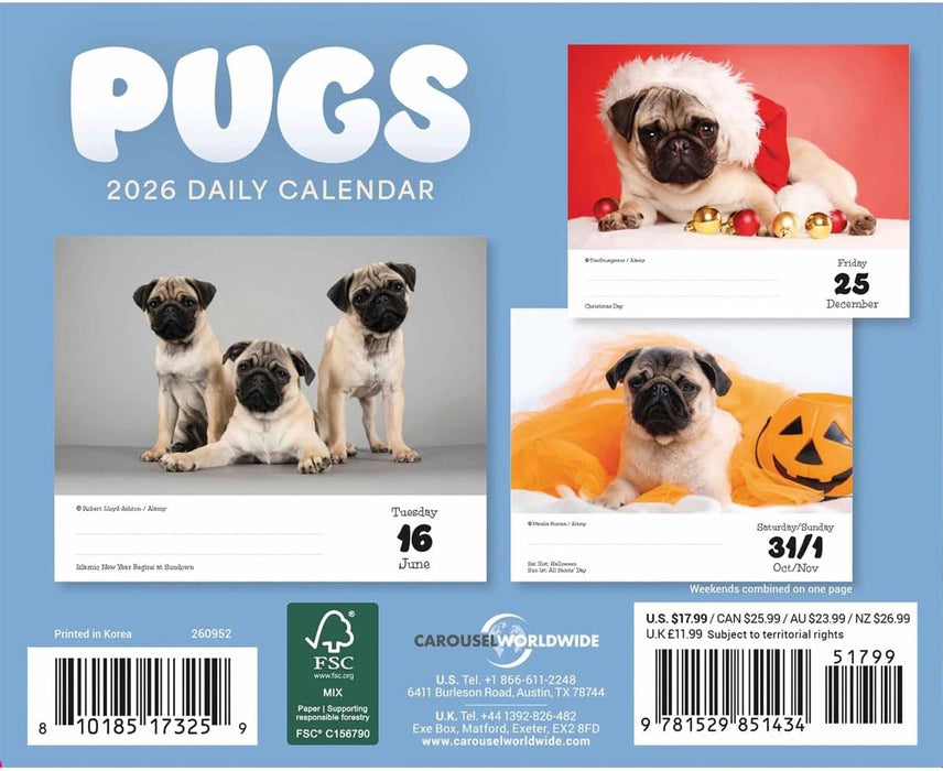 Pugs Desk Calendar 2026