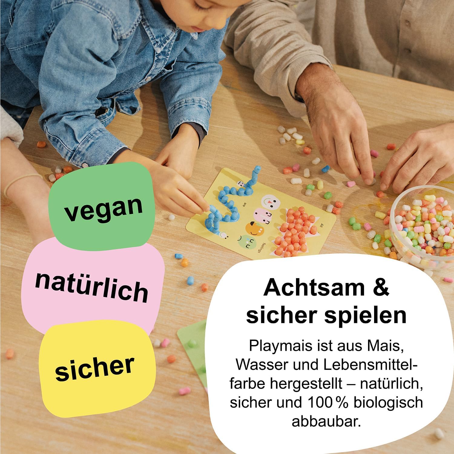 Playmais Mosaic Affirmation Cards 2300 delen, knutselset, natuurlijk speelgoed, inclusief sponsjes, 6 motiefsjablonen, veganistisch, verantwoordelijk en veilig voor kinderen en milieu, vanaf 3 jaar