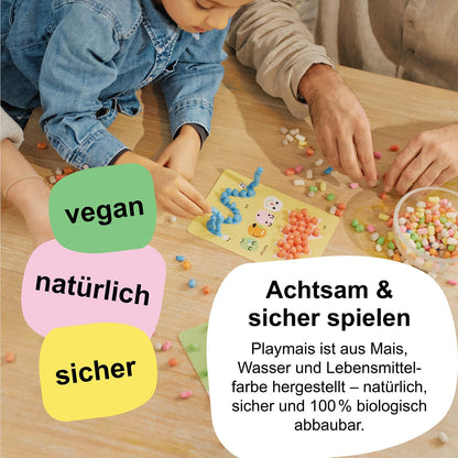 Playmais Mosaic Affirmation Cards 2300 delen, knutselset, natuurlijk speelgoed, inclusief sponsjes, 6 motiefsjablonen, veganistisch, verantwoordelijk en veilig voor kinderen en milieu, vanaf 3 jaar