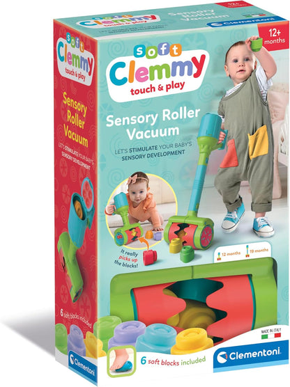 Clementoni Soft Clemmy Stofzuiger - 6 Baby Blokken - Zachte en Veilige Stapelblokken - Motoriek Speelgoed - Verstelbare Hoogte - Voor Kinderen van 1 en 2 Jaar