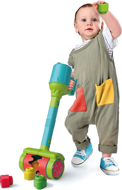 Clementoni Soft Clemmy Stofzuiger - 6 Baby Blokken - Zachte en Veilige Stapelblokken - Motoriek Speelgoed - Verstelbare Hoogte - Voor Kinderen van 1 en 2 Jaar