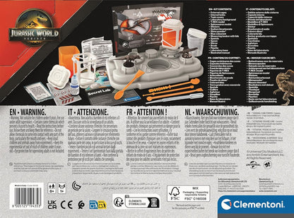 Clementoni Jurassic World Secret Lab – Glow-in-the-Dark Dinosaur Science and Experiment Kit for Kids 7+
