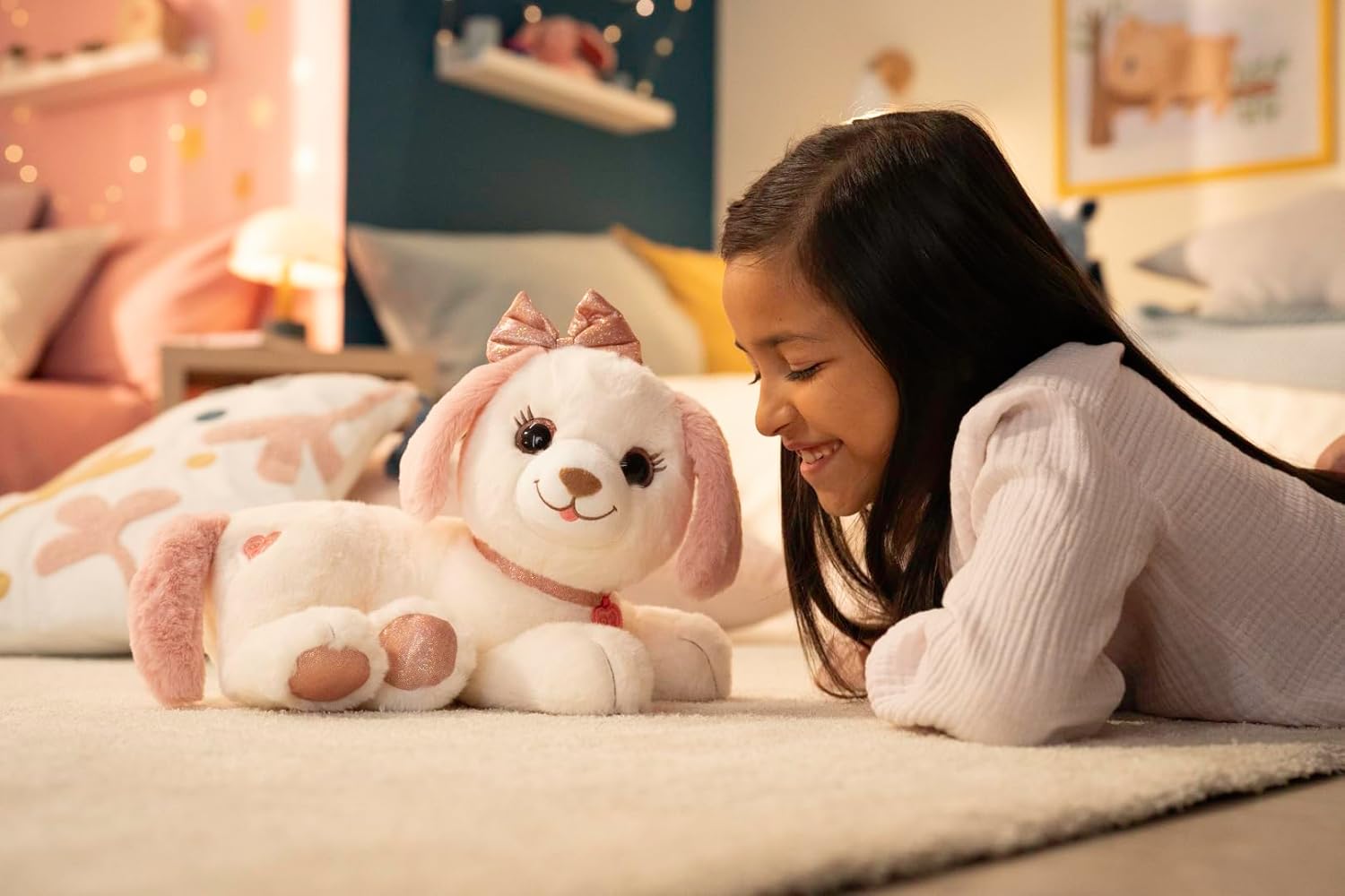 Gipsy Toys - Interactive Plush Toy Puppy Bella - 30 cm - Pink and White - Sold in a Gift Box