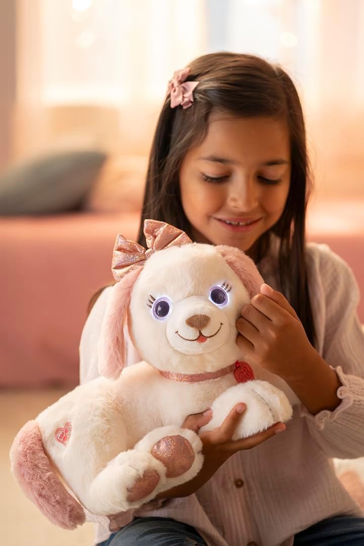 Gipsy Toys - Interactive Plush Toy Puppy Bella - 30 cm - Pink and White - Sold in a Gift Box