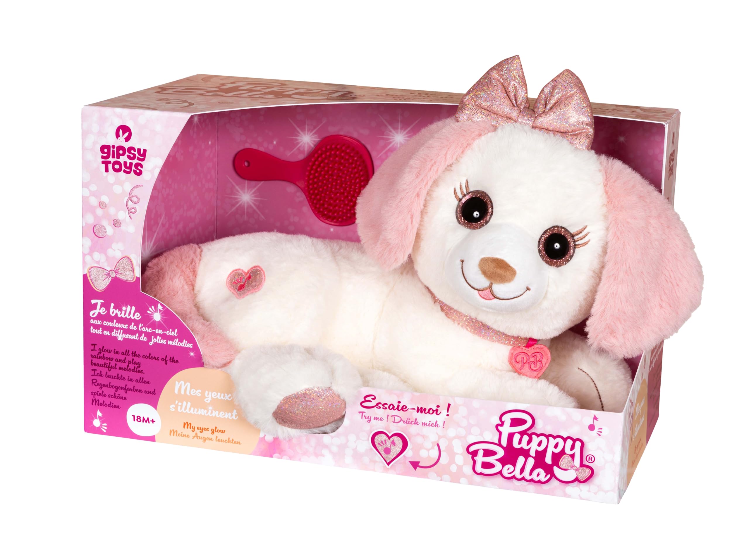 Gipsy Toys - Interactive Plush Toy Puppy Bella - 30 cm - Pink and White - Sold in a Gift Box