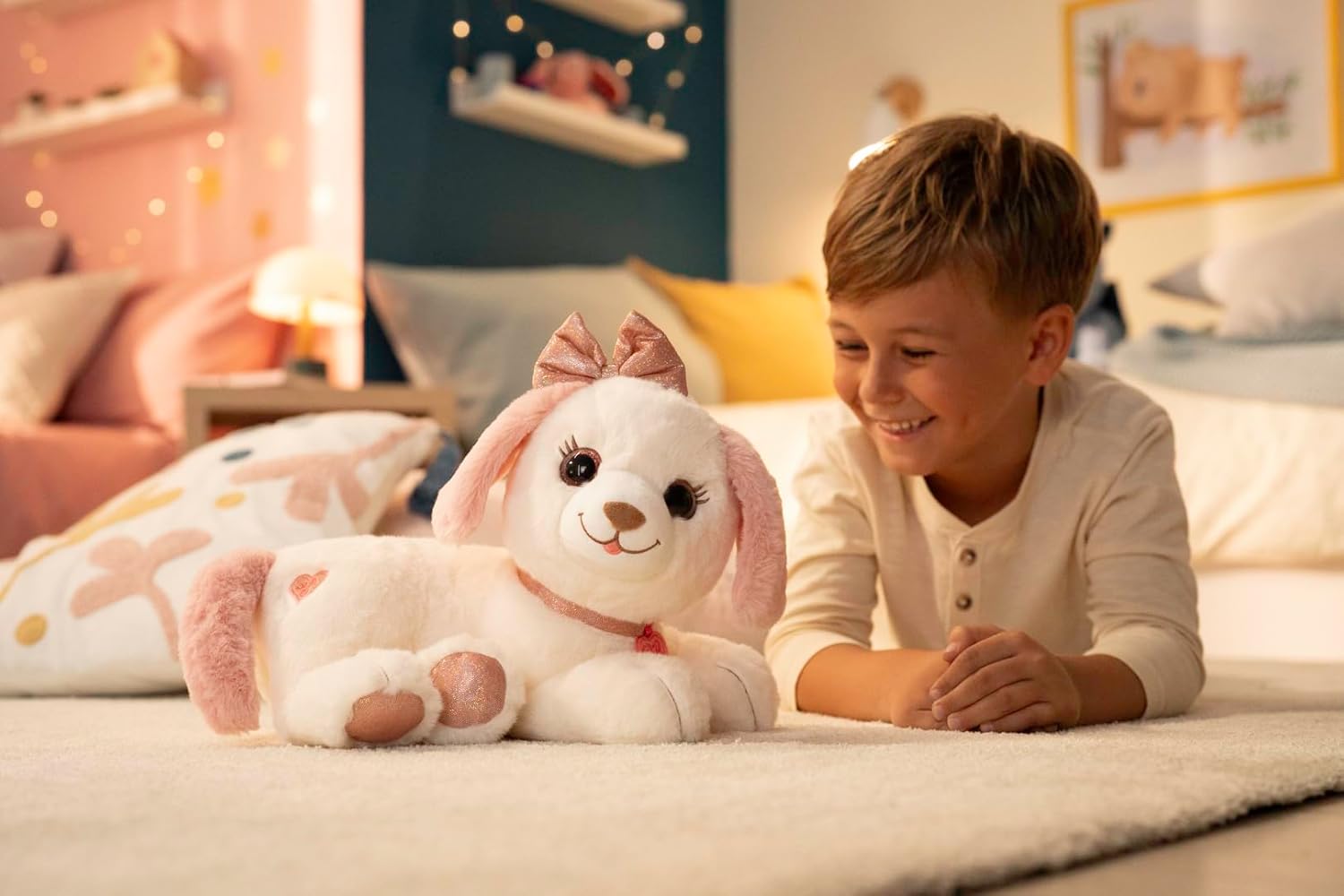 Gipsy Toys - Interactive Plush Toy Puppy Bella - 30 cm - Pink and White - Sold in a Gift Box