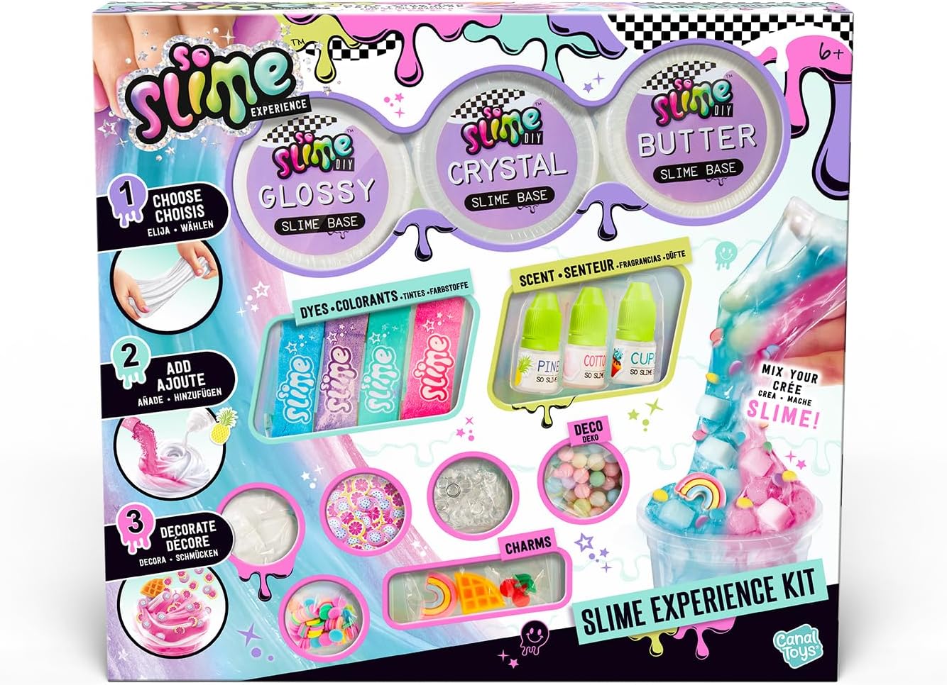 So Slime Premium Slime Experience | DIY kit with Clear, Butter & Glossy Slime Set with Dyes, Scents & Decorations | Make & Customise Your Own Slime | kids gift Age 6+