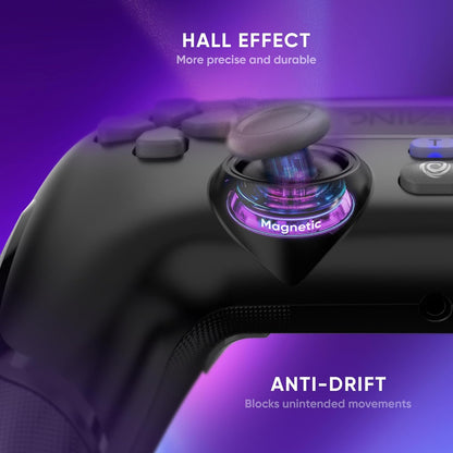 Oniverse Draadloze controller voor PS4, PS3, PC ANDROID iOS, hoofdtelefoonaansluiting, Hall-effect joystick, oplaadbare 1000 mAh-batterij, macrotoetsen, wake-up-functie, 6-assige gyroscoop, Revolt