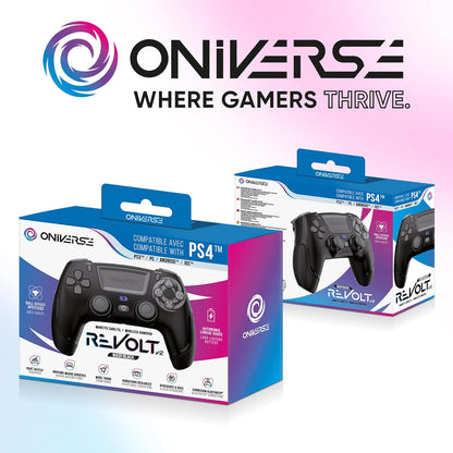 Oniverse Draadloze controller voor PS4, PS3, PC ANDROID iOS, hoofdtelefoonaansluiting, Hall-effect joystick, oplaadbare 1000 mAh-batterij, macrotoetsen, wake-up-functie, 6-assige gyroscoop, Revolt