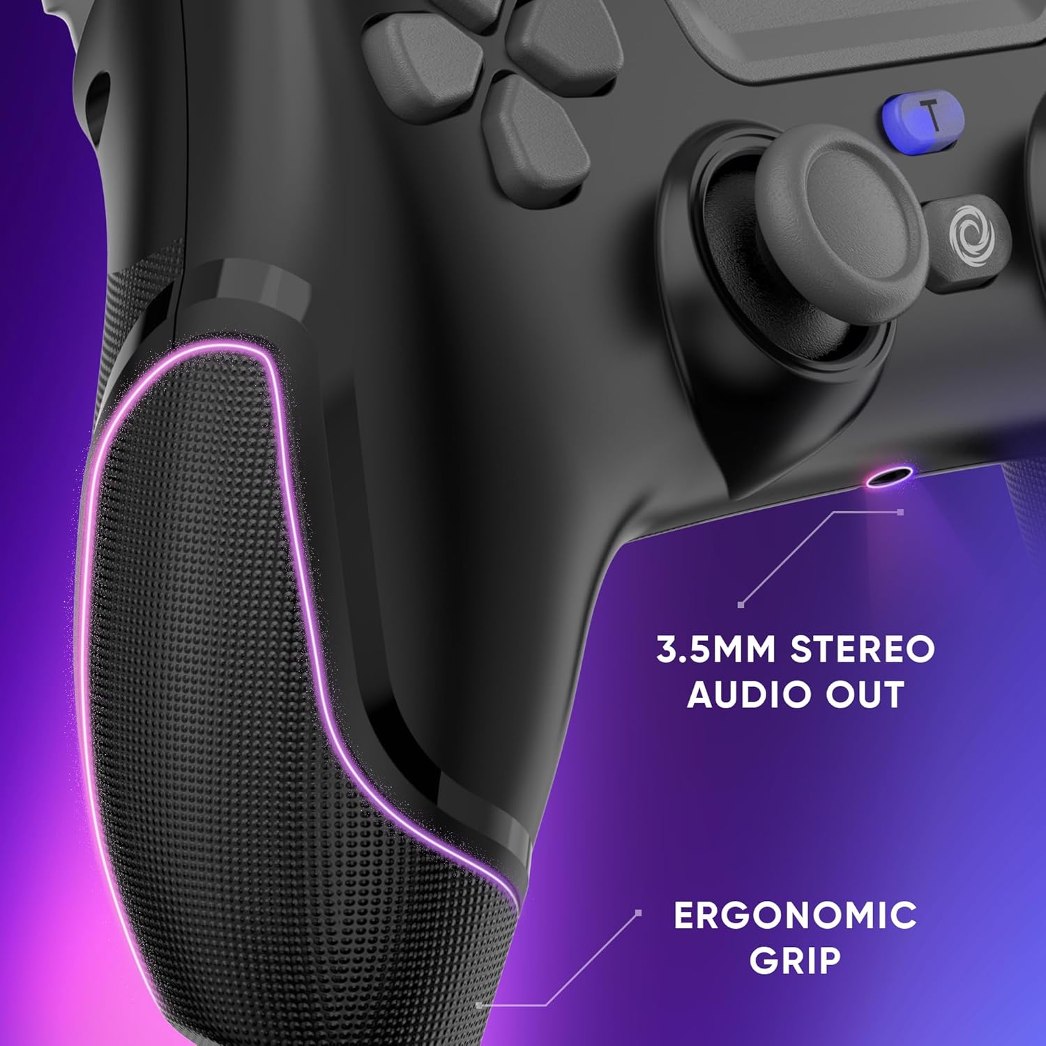 Oniverse Draadloze controller voor PS4, PS3, PC ANDROID iOS, hoofdtelefoonaansluiting, Hall-effect joystick, oplaadbare 1000 mAh-batterij, macrotoetsen, wake-up-functie, 6-assige gyroscoop, Revolt