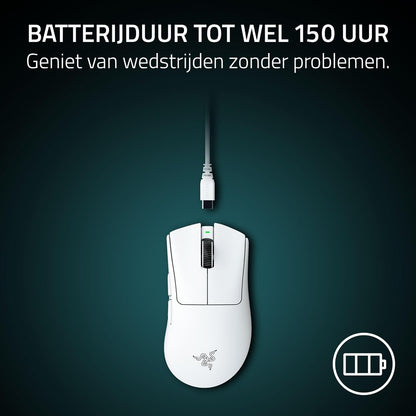 Razer DeathAdder V4 Pro - Ultra-lightweight Wireless Ergonomic Esports Mouse - 57g - 2,4 Ghz Hyperspeed - Focus Pro 45K Sensor - 8K Hz Polling - Optical Switches Gen-4 - PC/Mac | White