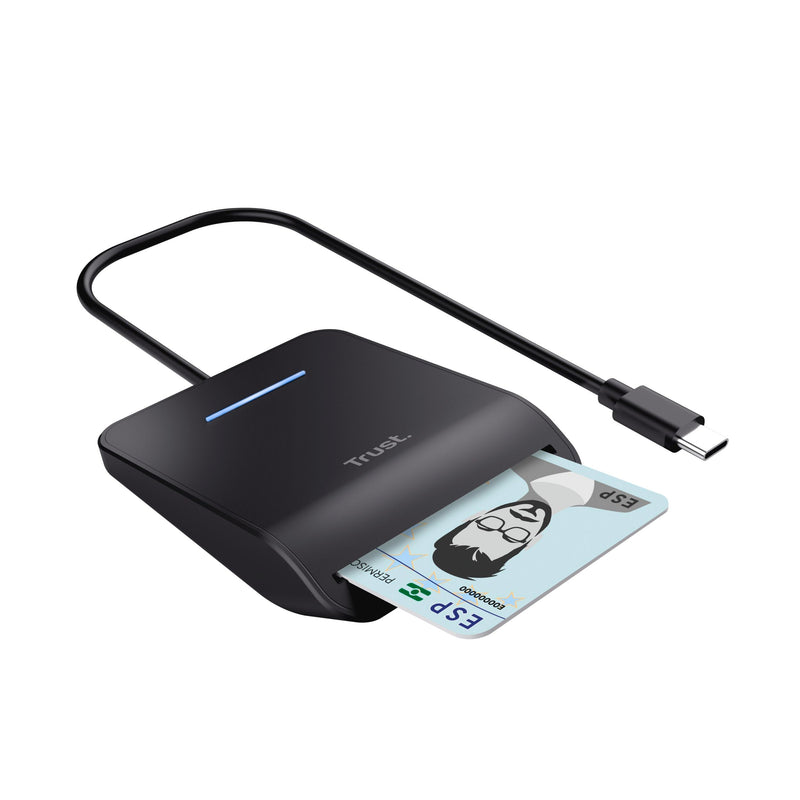 Trust Primo USB-C Smart ID Card Reader DNI, FIPS 201 / TAA and ISO 7816 Class A/B/C Compliant, 100cm Cable, Secure Login, USB Card Reader Compatible with Windows/Mac, Personal Identification