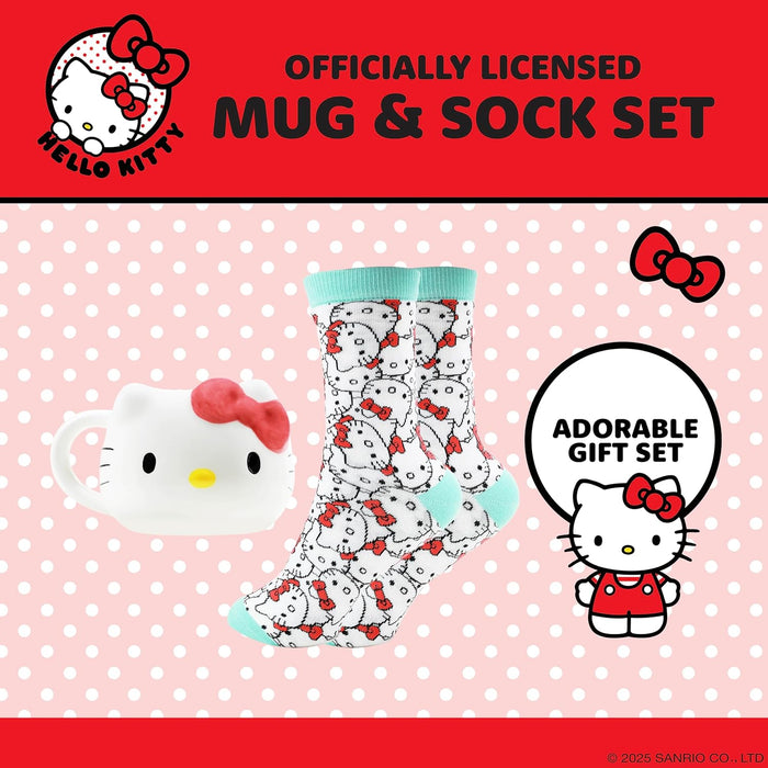 Blue Sky Studios Hello Kitty 3D Mug & Sock Set, 350 ml Porcelain Mug, Size 4-7 Kawaii Socks, Gift Set for Girls