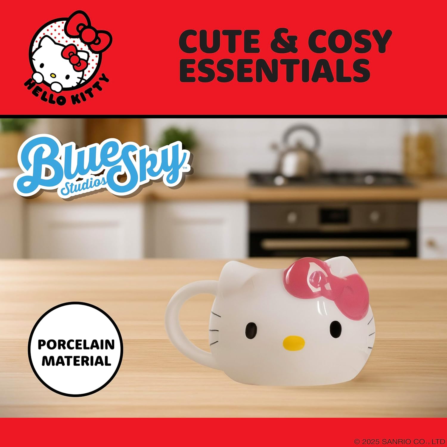 Blue Sky Studios Hello Kitty 3D Mug & Sock Set, 350 ml Porcelain Mug, Size 4-7 Kawaii Socks, Gift Set for Girls