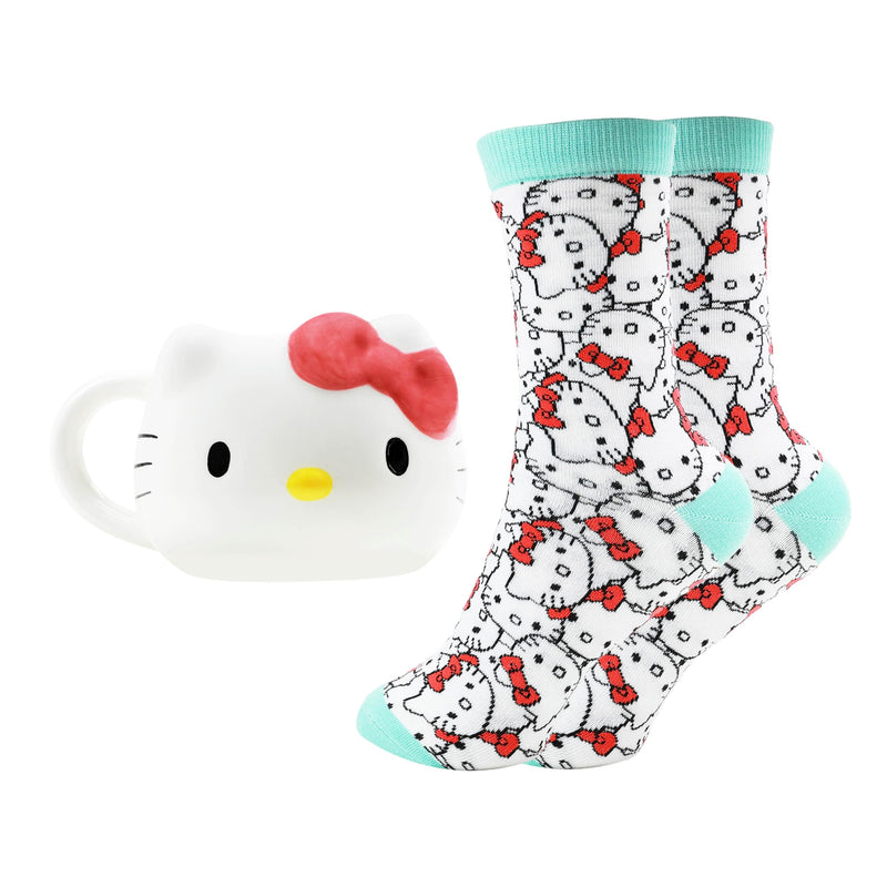 Blue Sky Studios Hello Kitty 3D Mug & Sock Set, 350 ml Porcelain Mug, Size 4-7 Kawaii Socks, Gift Set for Girls