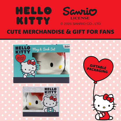 Blue Sky Studios Hello Kitty 3D Mug & Sock Set, 350 ml Porcelain Mug, Size 4-7 Kawaii Socks, Gift Set for Girls