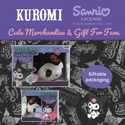Blue Sky Studios Kuromi 3D Mug & Sock Set, 350 ml Porcelain Mug, Size 4-7 Kawaii Socks, Gift Set for Girls, Hello Kitty & Friends
