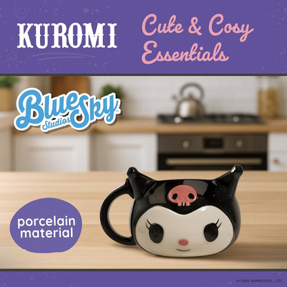 Blue Sky Studios Kuromi 3D Mug & Sock Set, 350 ml Porcelain Mug, Size 4-7 Kawaii Socks, Gift Set for Girls, Hello Kitty & Friends
