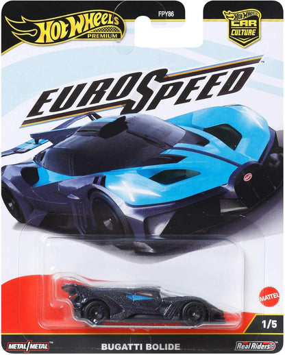 Hot Wheels Premium Car Culture Collectible Toy Car, 1:64 Scale Die-Cast Bugatti Bolide, Eurospeed Vehicle with Real Riders Tires, JBK79