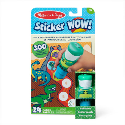 Melissa & Doug - Sticker Wow! Estampador de Pegatinas Infantiles Forma de Dinosaurio: 24 Páginas Actividades y 300 Stickers Infantiles - Manualidades Niños - Regalo Niño 3 Años + - Certificados FSC