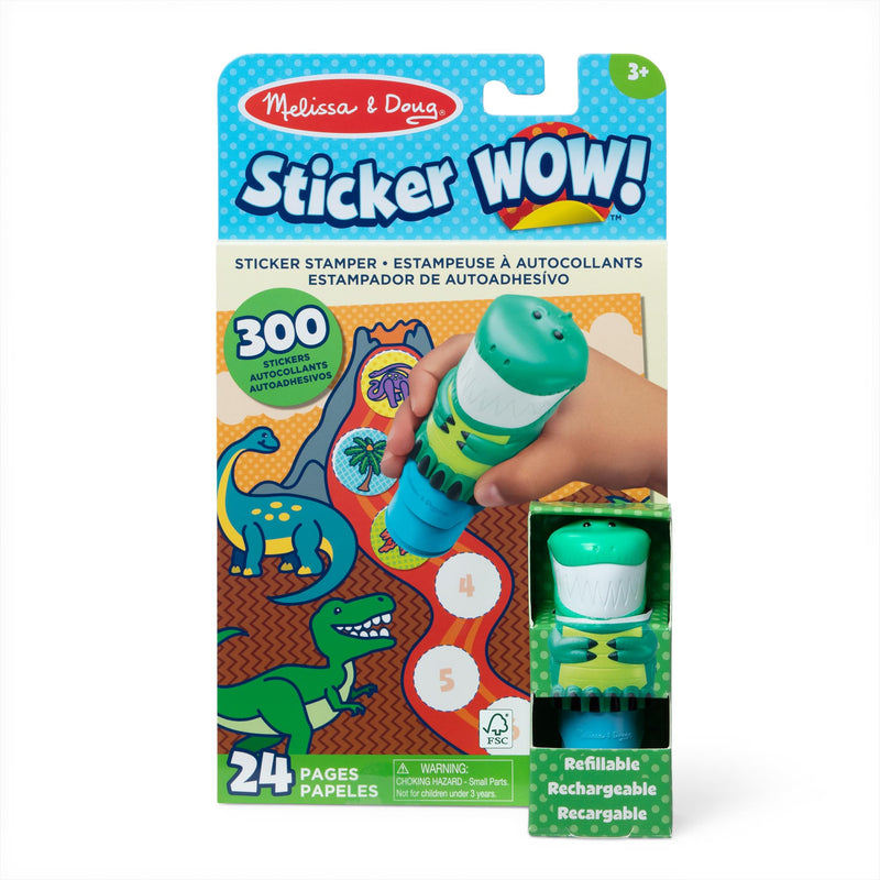 Melissa & Doug - Sticker Wow! Estampador de Pegatinas Infantiles Forma de Dinosaurio: 24 Páginas Actividades y 300 Stickers Infantiles - Manualidades Niños - Regalo Niño 3 Años + - Certificados FSC