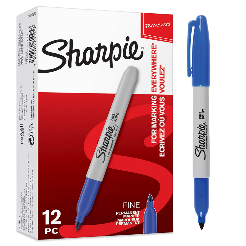 SHARPIE Permanent Markers | Fine Point | Blue | 12 Count