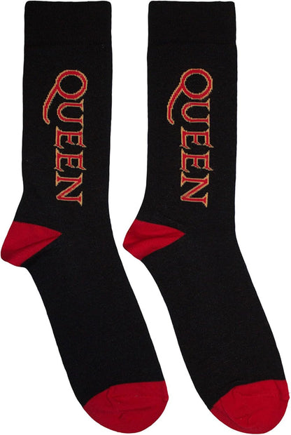 Queen - Queen Unisex Ankle Socks: Red Logo Vertical (Black) (Uk Size 6 - 11)
