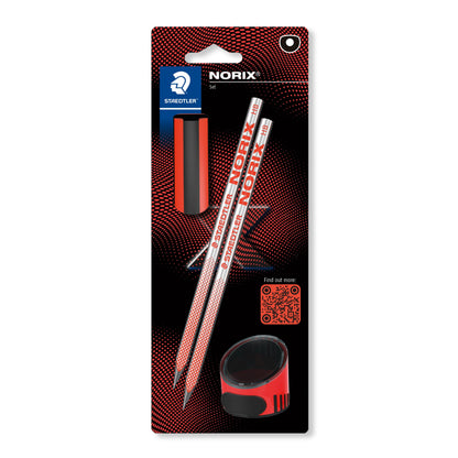 STAEDTLER HB Drawing Pencils - for Sketching and Writing - NORIX - Includes 2 HB Pencils, Sharpener & Eraser in Coral - Set of 4, 181 SBK2-2