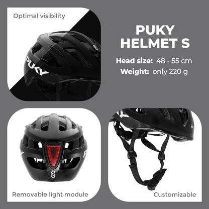 Puky Helm, kinderfietshelm 48-55 cm, lichtgewicht 220 g, maximale bescherming en ventilatie, 360° zichtbaarheid door lichtmodule, ideaal voor veiligheid en comfort op de fiets
