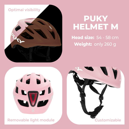 Puky Helm, kinderfietshelm 48-55 cm, lichtgewicht 220 g, maximale bescherming en ventilatie, 360° zichtbaarheid door lichtmodule, ideaal voor veiligheid en comfort op de fiets