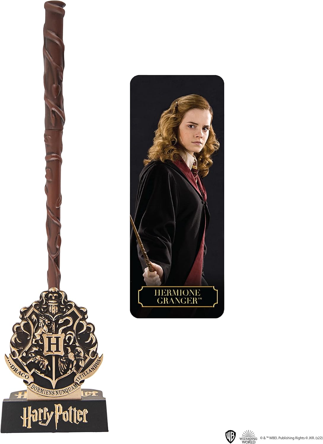 Cinereplicas Harry Potter - Hermine Granger Zauberstab Stift mit Ständer & Lenticular Lesezeichen - Offizielle Lizenz