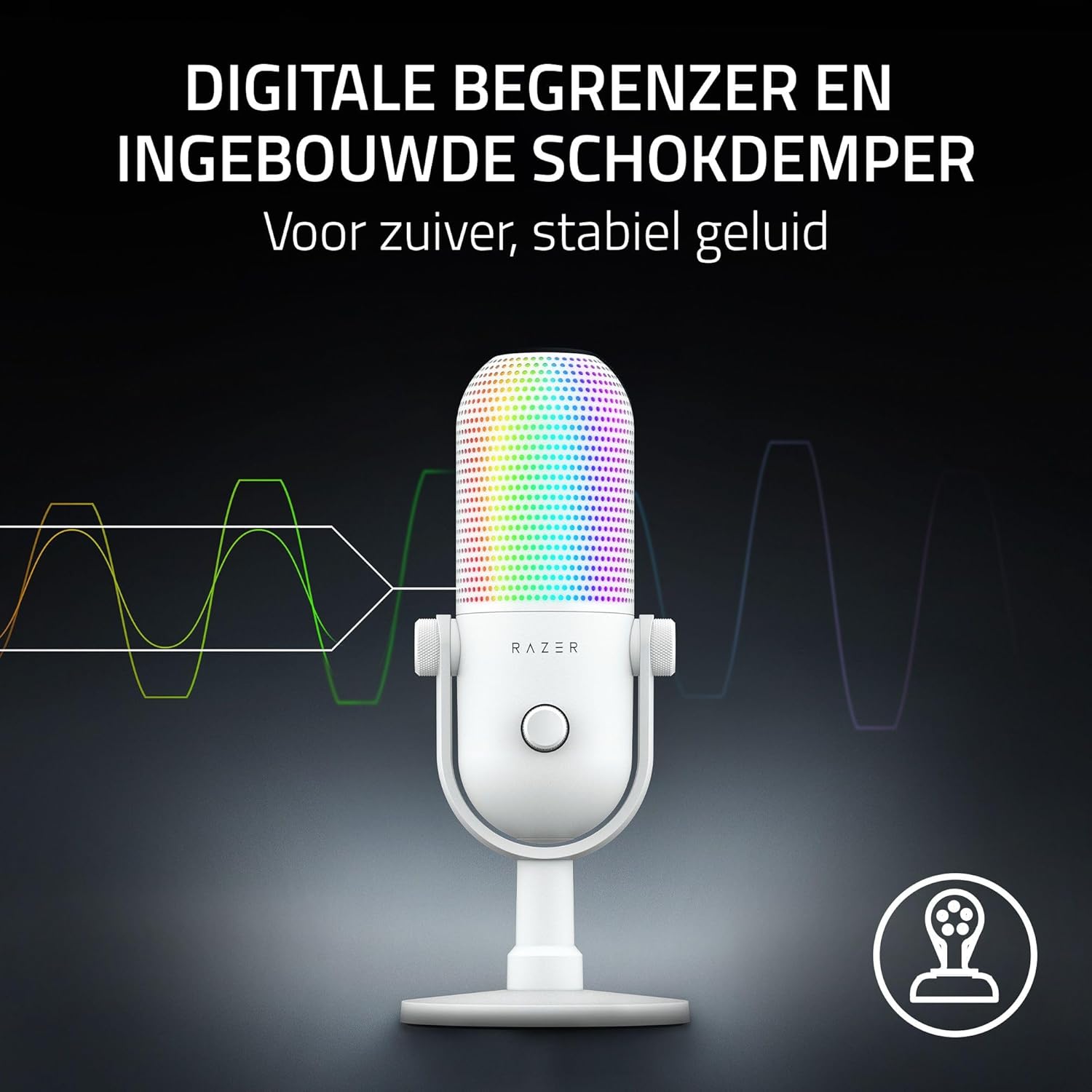 Razer Seiren V3 Chroma - RGB USB-microfoon - Supercardioïde condensatormicrofoon met Tap-To-Mute (reactieve verlichting, digitale versterkingsbegrenzer en geïntegreerde schokdemper) Wit