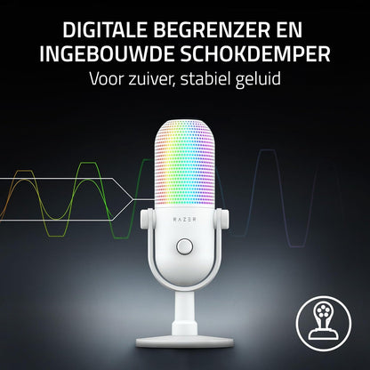 Razer Seiren V3 Chroma - RGB USB-microfoon - Supercardioïde condensatormicrofoon met Tap-To-Mute (reactieve verlichting, digitale versterkingsbegrenzer en geïntegreerde schokdemper) Wit