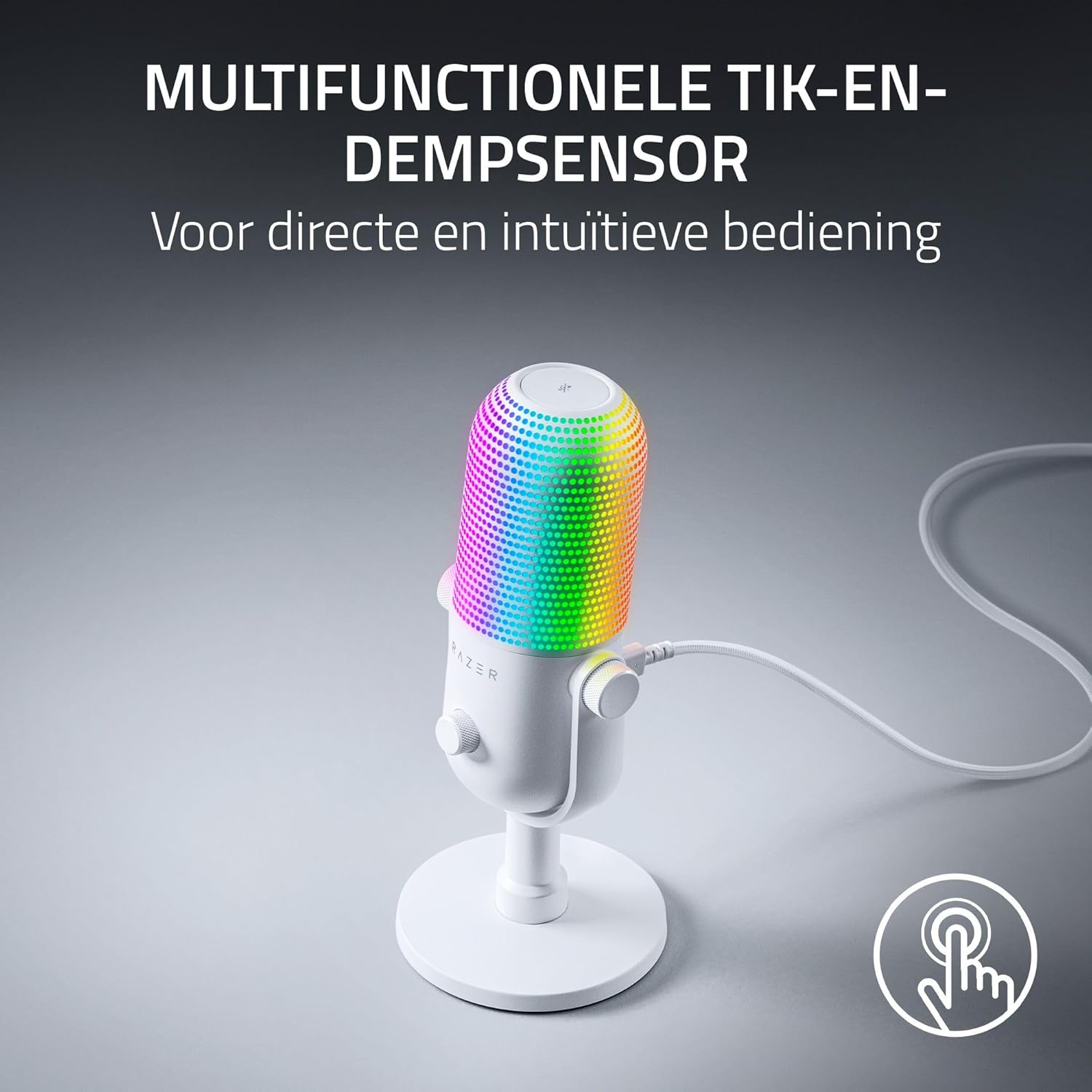 Razer Seiren V3 Chroma - RGB USB-microfoon - Supercardioïde condensatormicrofoon met Tap-To-Mute (reactieve verlichting, digitale versterkingsbegrenzer en geïntegreerde schokdemper) Wit