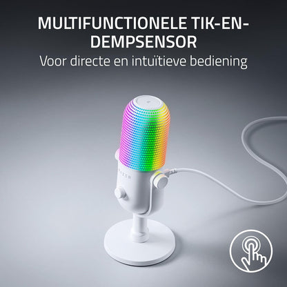 Razer Seiren V3 Chroma - RGB USB-microfoon - Supercardioïde condensatormicrofoon met Tap-To-Mute (reactieve verlichting, digitale versterkingsbegrenzer en geïntegreerde schokdemper) Wit