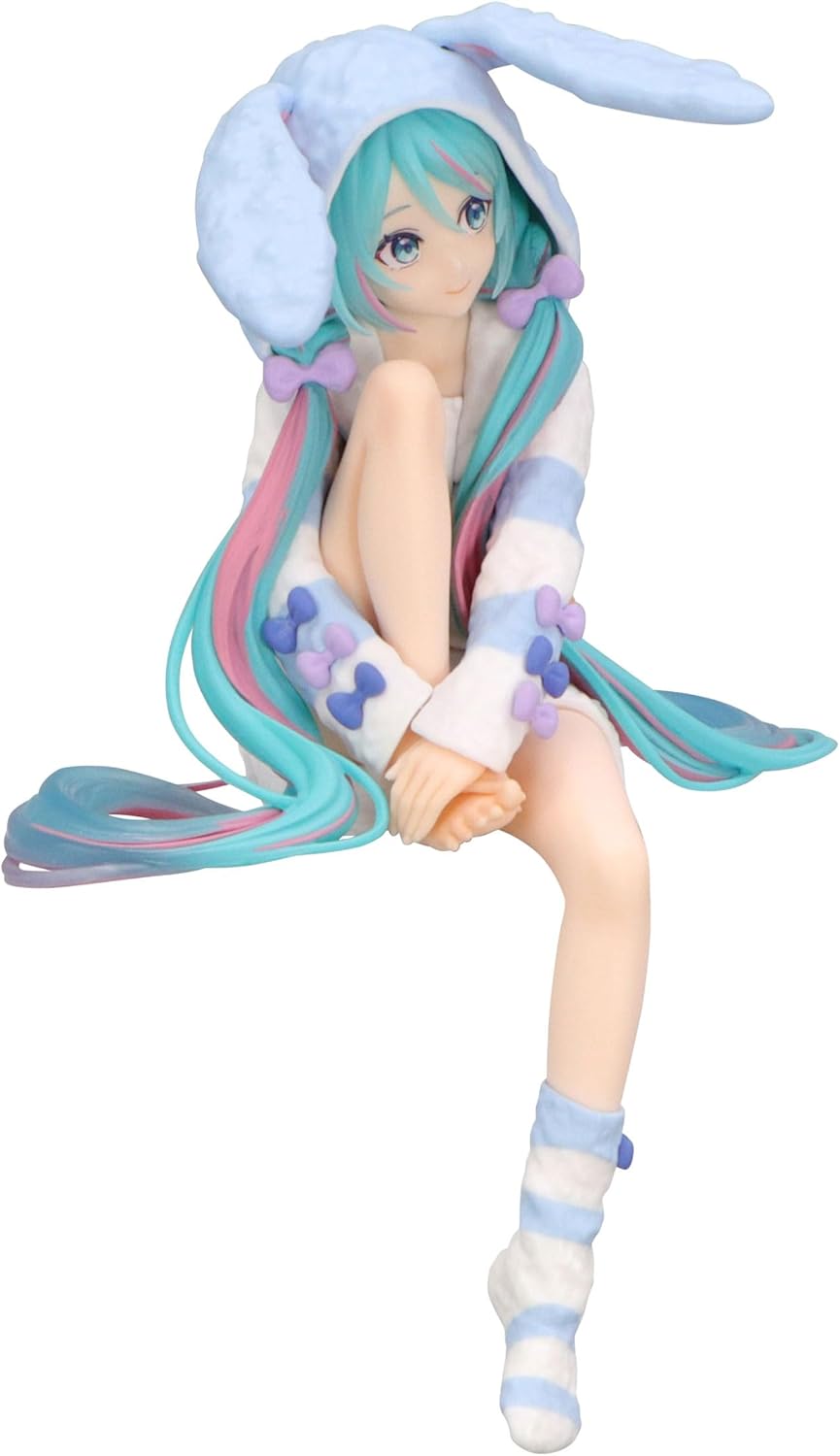 FuRyu Corporation-Hatsune Miku Noodle Stopper Figure -Rabbit Ear Hood Pajama Blue Color ver.
