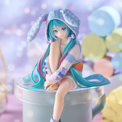 FuRyu Corporation-Hatsune Miku Noodle Stopper Figure -Rabbit Ear Hood Pajama Blue Color ver.