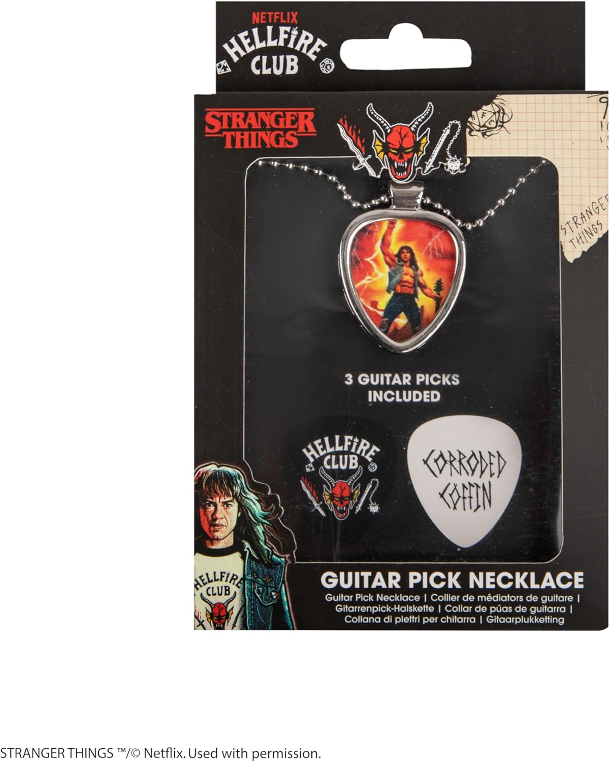 Cinereplicas Stranger Things - Eddie Munson Interchangeable Necklace - Official Licensed Product - Standard - Stainless Steel - Cubic Zirconia, Stainless Steel - Cubic Zirconia, Estándar, Stainless
