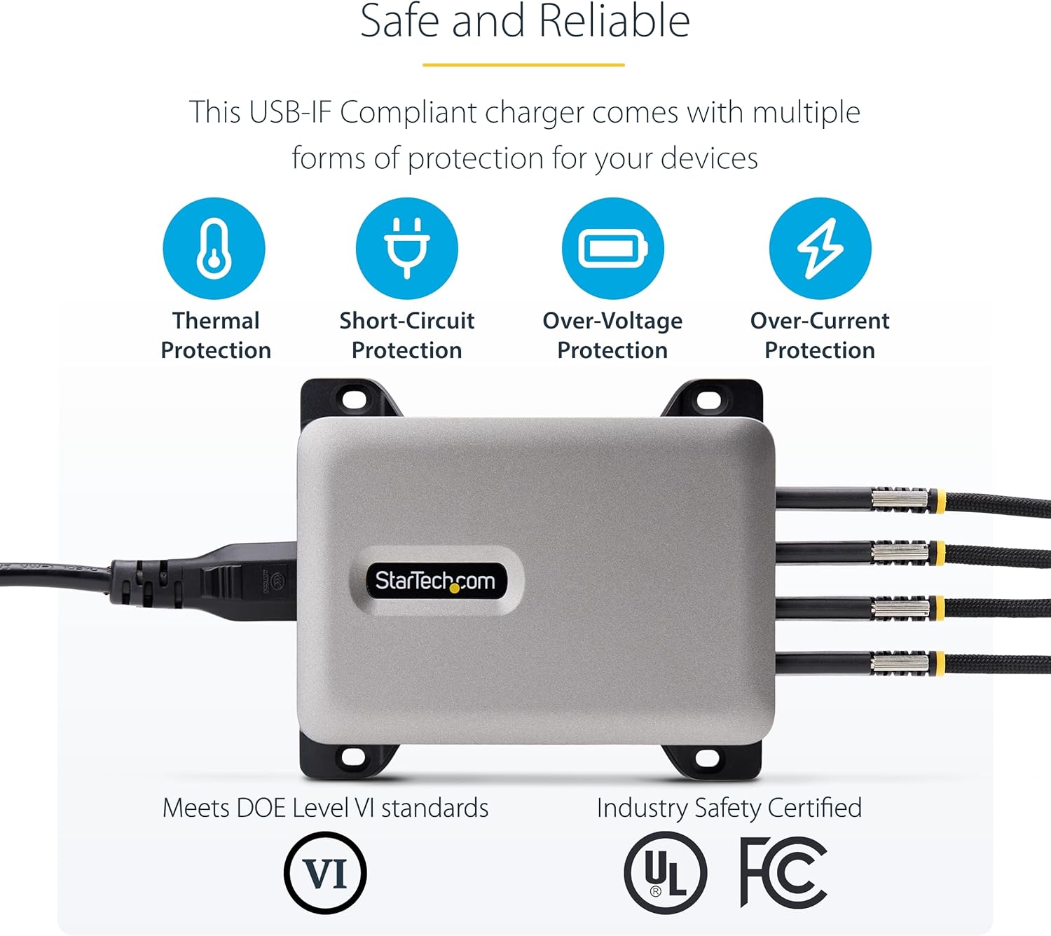 StarTech.com Caricatore USB-C a 4 porte multidispositivo, 240W totali, 1 porta 140W EPR, PD 3.1, porte con blocco a vite