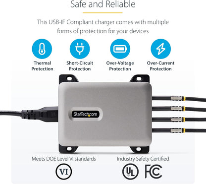 StarTech.com Caricatore USB-C a 4 porte multidispositivo, 240W totali, 1 porta 140W EPR, PD 3.1, porte con blocco a vite