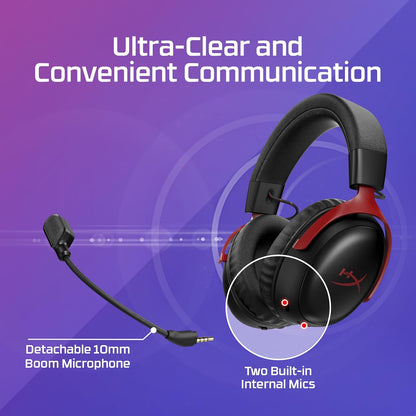 HyperX Cloud III S – Wireless Gaming Headset | Multi-Platform, 2.4GHz, Bluetooth, Battery up to 120 Hrs 2.4GHz / 200 Hrs Bluetooth, 53mm Angled Drivers, 10mm Detachable Mic, Customizable – Black/Red