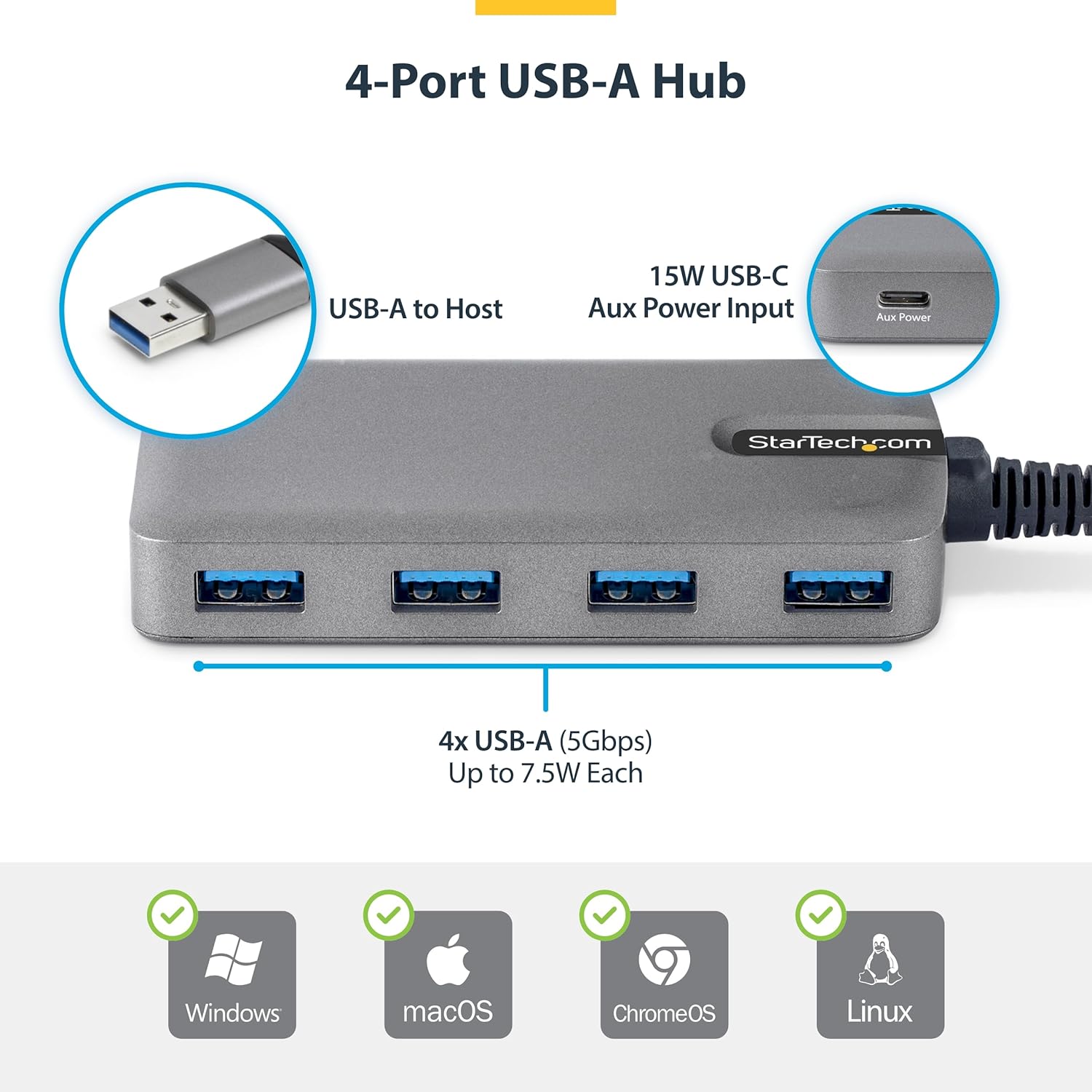 Startech.Com - Hub - 4 X Usb 3.2 Gen 1 + 1 X Usb-C + 1 X Usb-A 3.2 Gen 1 - Desktop