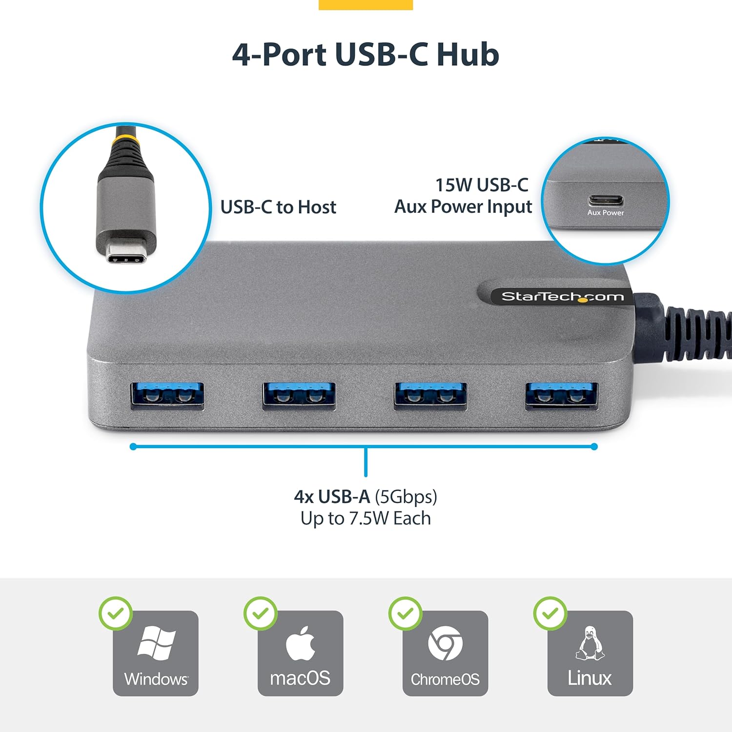 Startech.Com - Hub - 4 X Usb 3.2 Gen 1 + 1 X Usb-C + 1 X Usb-C 3.2 Gen 1 - Desktop