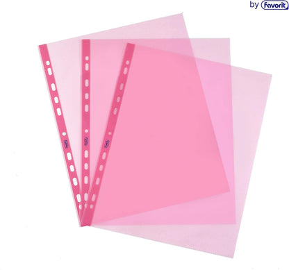 Favorit Buste Perforate, Lucide, Alto Spessore, 22 x 30 cm, 25 Pezzi, Trasparenti color Rosa pastello con Banda Colorata in Tinta