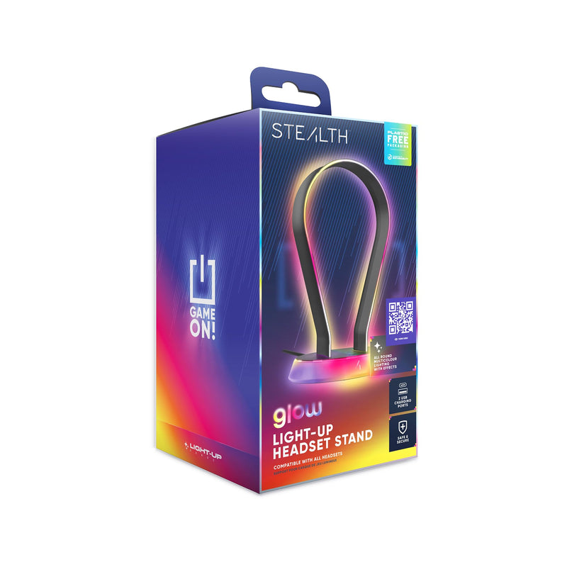 STEALTH Gaming Light Up Charging Headset Stand - Glow Black, USB Powered, Compatible with Most Headsets.