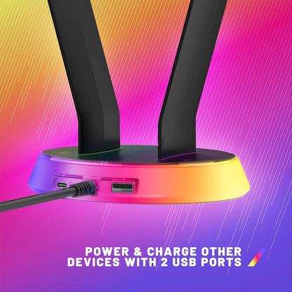 STEALTH Gaming Light Up Charging Headset Stand - Glow Black, USB Powered, Compatible with Most Headsets.